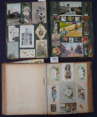 Lot 194 - A Victorian Scrap Album, containing a quantity of die-cut and other scraps, greetings cards,...