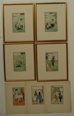 Lot 22 - Follower of Florence Harrison Seven hand-coloured, pen and ink sketches, nd., each image approx...