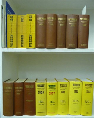 Lot 268 - Wisden Wisden Cricketers' Almanack, 1950 - 1959, 1963, 1965, 1977, 1981, 1982 & 1992, 16 vols,...