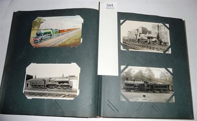 Lot 344 - An Album of Postcards of Locomotives, containing one hundred and sixty two cards, including...