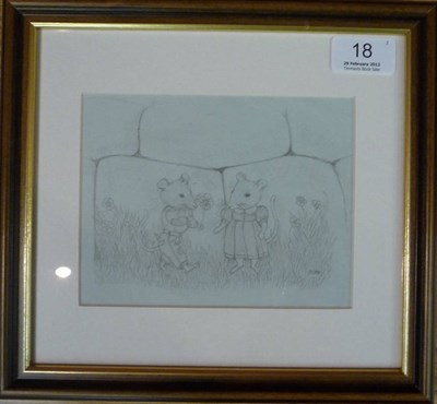 Lot 18 - Cooper (Oriel Jane) original artwork Flower Mouse, 1989, pencil sketch, initialed 'JC89', 123mm...