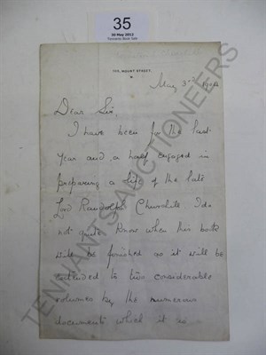 Lot 35 - Churchill (Winston S.)2 page A.L.S. to William Keith Leask, May 3rd 1904, sent in response to a...