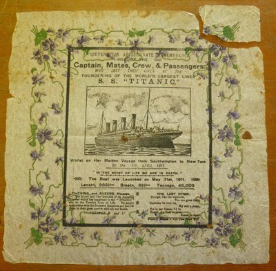 Lot 202 - A Titanic Disaster Commemorative Paper Napkin - Souvenir of Affectionate Remembrance of The...