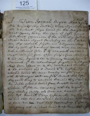 Lot 125 - HMS Portland Manuscript journal, commencing 'A True Jornal Begun Nov 27, 1758, His Majesty's...