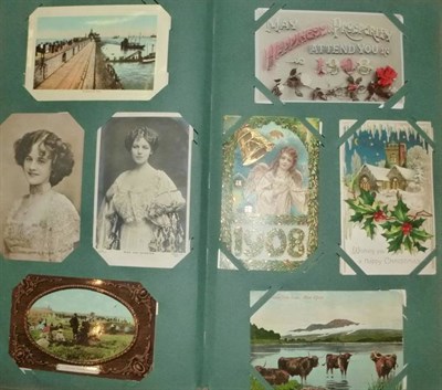 Lot 230 - An Album of Mixed Postcards, approximately two hundred and fifty pre-war cards, including real...