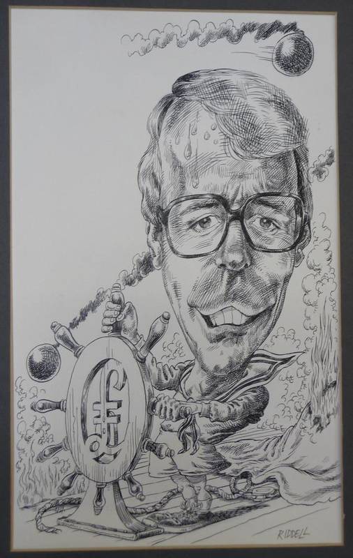 Lot 17 - Riddell [Christopher] Untitled satirical cartoon - John Major at a ships wheel (representing...