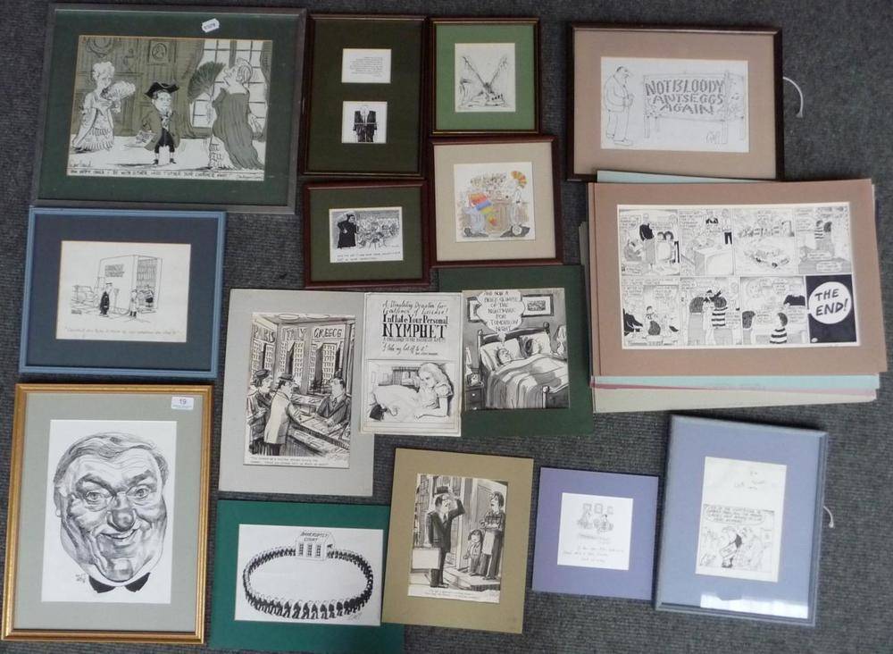 Lot 19 - Trog [Fawkes (Walter Ernest)] Les Dawson, pen & ink caricature, 305mm x 215mm, mounted, framed...