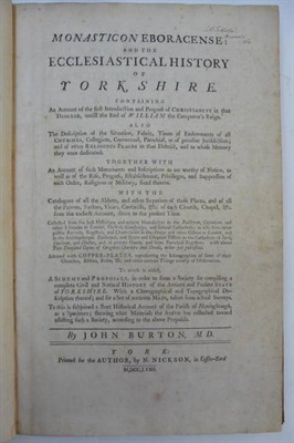 Lot 76 - Burton (John) Monasticon Eboracense and the Ecclesiastical History of Yorkshire ..., 1758,...