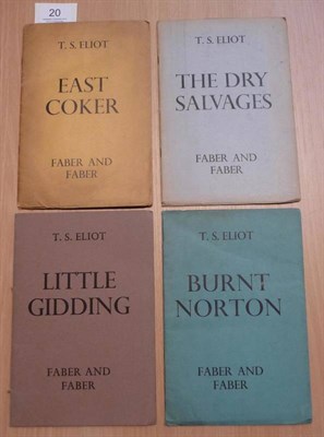 Lot 20 - Eliot (T.S.) [Four Quartets]: Burnt Norton 1941; East Coker 1940; The Dry Salvages, 1941;...