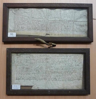 Lot 93 - Elizabethan Indentures Two manuscript indentures, 1588 and 1599, manuscript on vellum,...