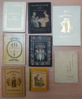 Lot 34 - Greenaway (Kate) Almanacks for 1883 to 1885 and 1888 to 1891, Routledge, seven volumes, small...