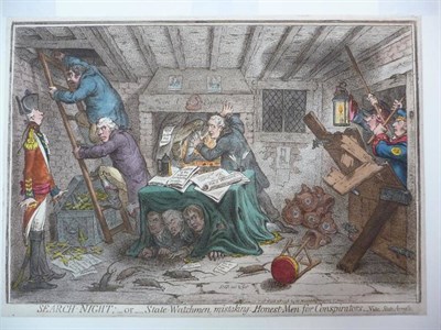 Lot 57 - Gillray (James) Search-Night_or_State-Watchmen .., March 20th, 1798, H. Humphrey, hand-coloured...