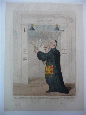 Lot 61 - Gillray (James) The Chancellor of the Inquisition marking the Incorrigibles, March 19th 1793,...