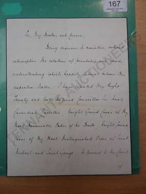 Lot 167 - Queen Victoria Three page letter from Queen Victoria to her 'brother and cousin', The Grand Duke of