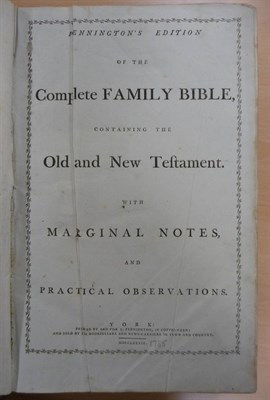 Lot 75 - Holy Bible Pennington's Edition of the Complete Family Bible, containing the Old and New...