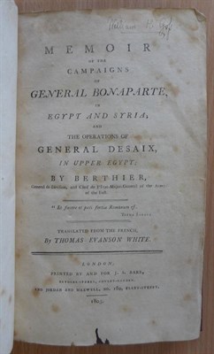 Lot 54 - Berthier [Louis-Alexandre] Memoir of the Campaigns of General Bonaparte in Egypt and Syria, and the