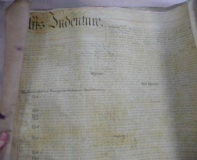 Lot 77 - The Huddersfield and Manchester Railway and Canal Company A large rolled indenture, manuscript...