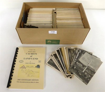 Lot 118 - A Box of Postcards with Land's End Cachets, together with a reference book