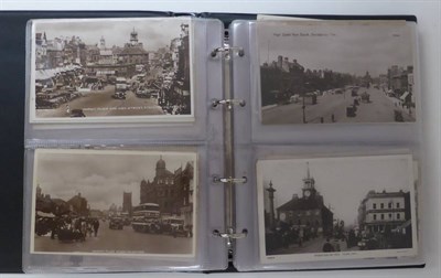 Lot 133 - Stockton on Tees High Street - ninety two pre war postcards, including market day, real...