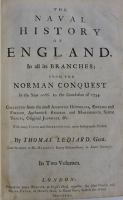 Lot 56 - LEDIARD (Thomas)  The Naval History of England ..., 1735, folio, engr. frontis (trimmed at foot and