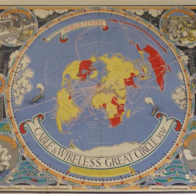 Lot 94 - Gill (Macdonald)  Cable & Wireless Great Circle Map, 1945, Edward Stanford Ltd, large colour...