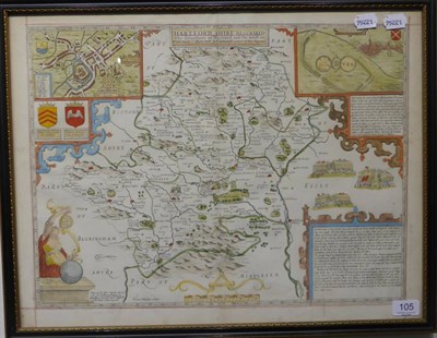 Lot 105 - Speede (John) Hartfordshire described "¦, n.d., engr. map with later hand-colouring,...