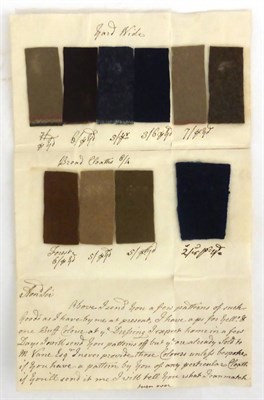 Lot 165 - [Textiles] Hargreaves (R.)  Manuscript bifolium with 10 mounted and priced samples of cloth, as...