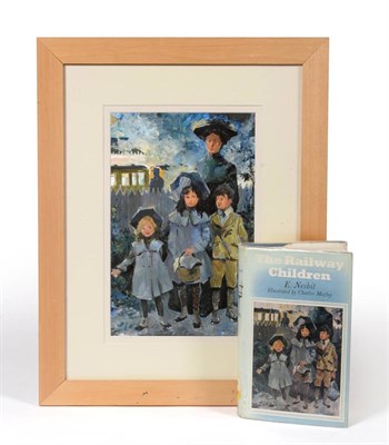 Lot 16 - Charles Mozley (1914-1991)  The Railway Children original cover illustration, oil on paper,...