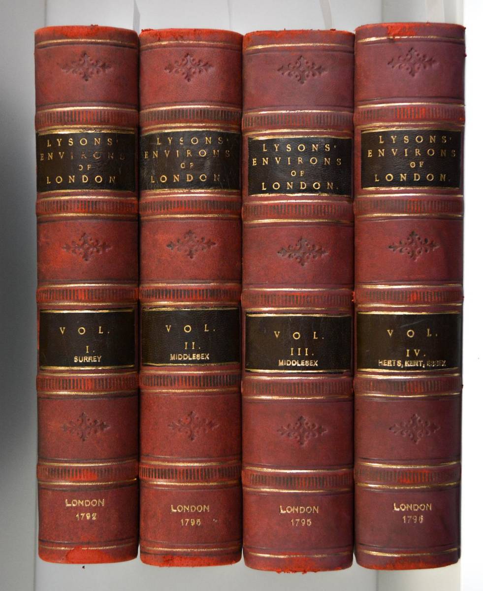 Lot 98 - Lysons (David) The Environs of London, 1792-6, Printed by A Strahan for T. Cadell, 4 volumes...