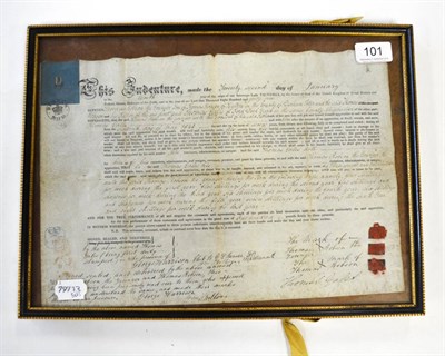 Lot 101 - [DURHAM SHIPBUILDING] A Victorian apprentice indenture from the Ford Dock Yard, named Thomas Robson
