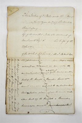 Lot 173 - Hetton Indenture A very rough draft of a 1797 lease  Of three parts between Patrick Lyon of the 1st