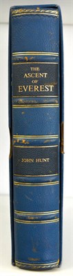 Lot 185 - Hunt (John) The Ascent of Everest, [1953], col. & b/w. photo illus, full blue morocco ruled in...