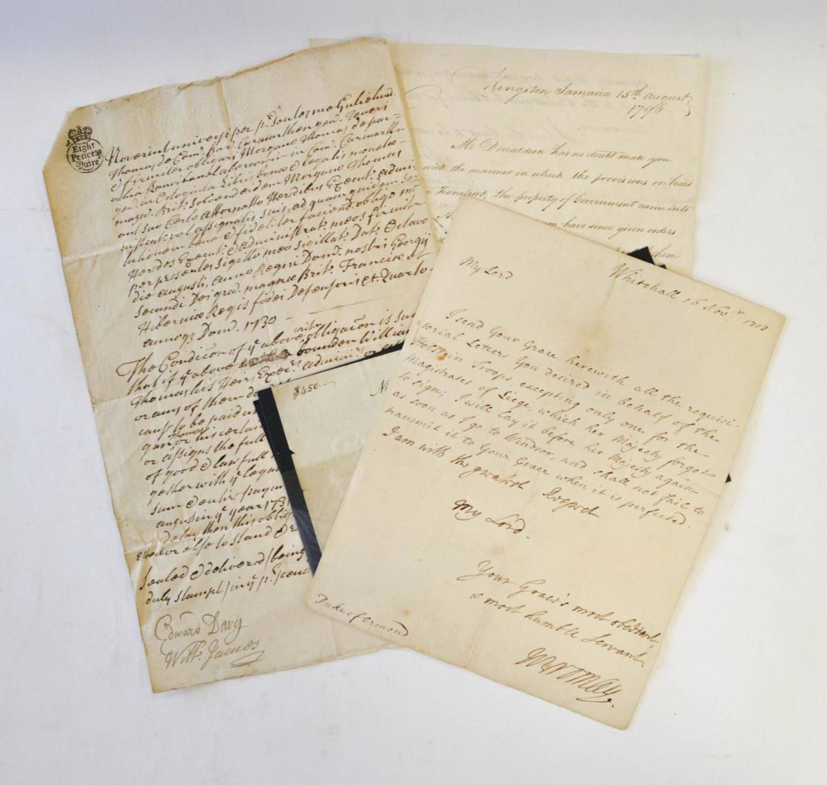 Lot 261 - [MANUSCRIPTS] 1)	2pp. & integral blank, in a secretarial hand, Alex Forbes to Commodore J.T....