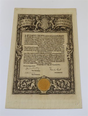 Lot 1 - ROYAL SOCIETY OF PAINTER-ETCHERS Diploma of Associate membership issued to Sir Nevile Rodwell...