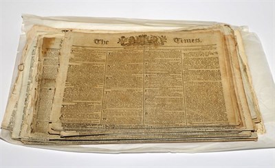 Lot 93 - THE TIMES NEWSPAPER London, 1797-1816, folio (folded horizontally), pp. [4], 33 issues including 16