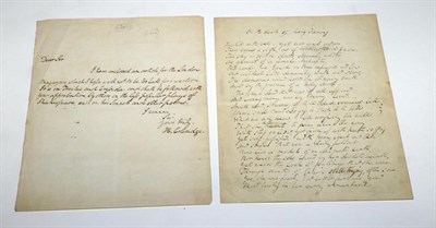 Lot 123 - Coleridge (Hartley) Autograph Note Signed 'H. Coleridge' [n.p., 1820s?], to one side of a sheet...