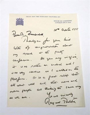 Lot 124 - Thatcher (Margaret)  Autograph Letter Signed to 'Ms Baxandall' on her official headed House of...