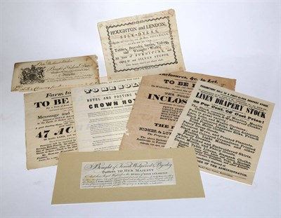 Lot 128 - EARLY TRADE EPHEMERA Seven 18th and 19th century sale notices, trade handbills, billheads etc.,...