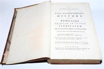 Lot 134 - Burton (John) The Genuineness of Lord Clarendon's History of the Rebellion, 1744, Oxford, for James