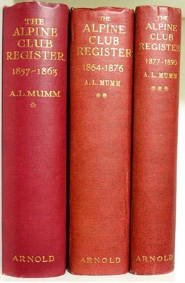 Lot 146 - Mumm (A.L.) The Alpine Club Register, 1857-1863; 1864-1876; 1877-1890, 1923-28, Arnold, three...