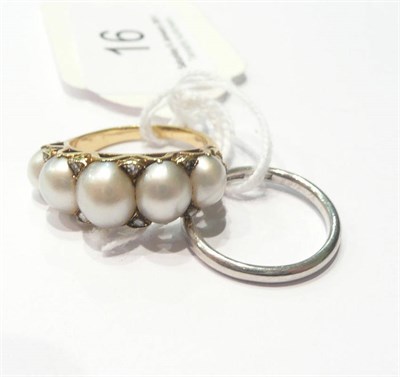 Lot 16 - A Victorian split pearl and diamond ring and a white band stamped 'PLATINUM'