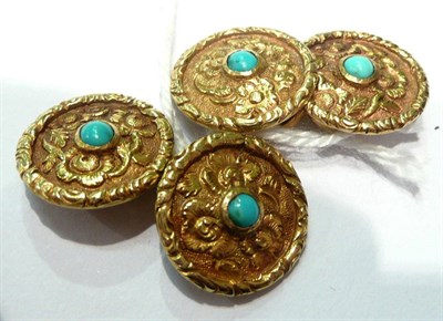 Lot 39 - A pair of turquoise-set cufflinks