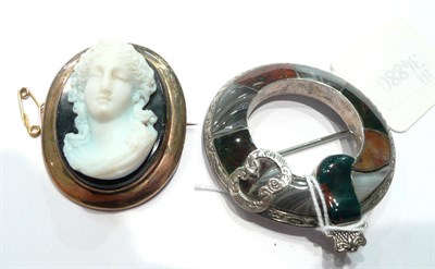 Lot 41 - A cameo brooch and a Scottish hardstone brooch
