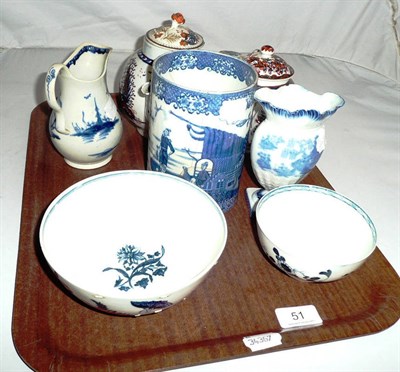 Lot 51 - A group of seven English porcelain and pottery items, including a Liverpool type compressed...