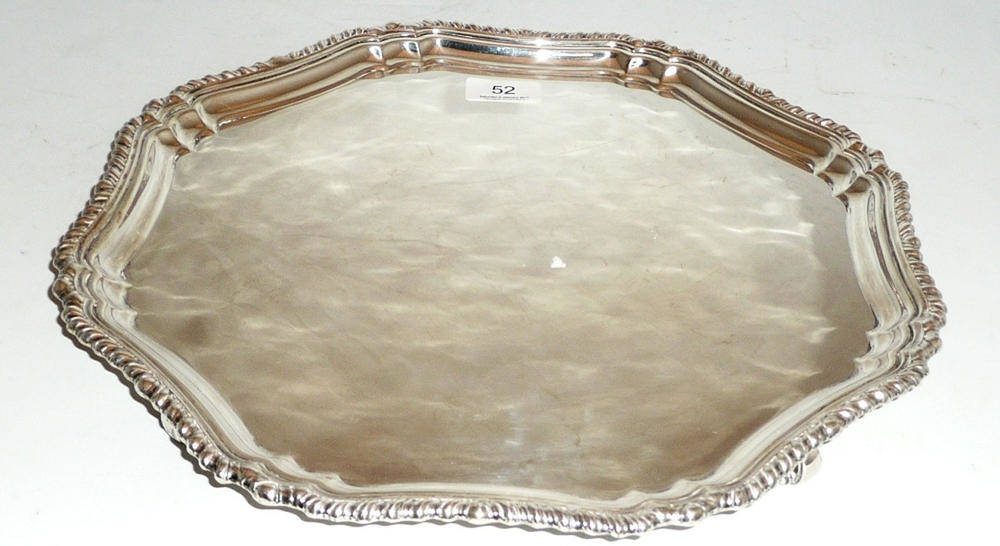 Lot 52 - Large silver octagonal tray with gadrooned border, approx 43oz