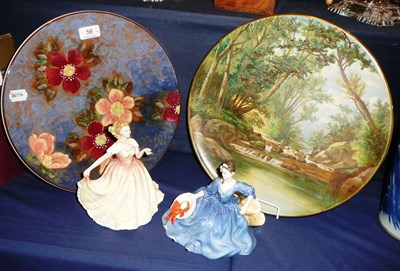 Lot 56 - Two Royal Doulton figures 'Deborah' HN3644 and 'Elyse' HN2429, a Royal Doulton plate and a Copeland