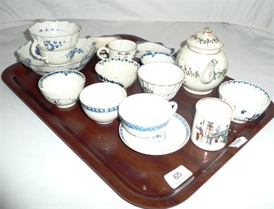 Lot 65 - A collection of 18th century English teawares, blue and white and polychrome including butter...