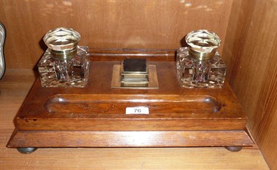 Lot 76 - Victorian oak two bottle inkstand of large proportions