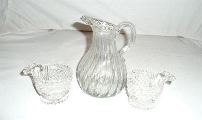 Lot 84 - Pair of late 19th century cut glass piggins (perhaps Irish) and a late Georgian jug