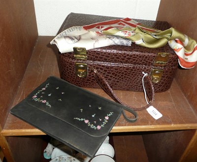 Lot 104 - 1960 Olimpiadi scarf, Vatican scarf, embroidered evening bag and matching gloves and a vanity case